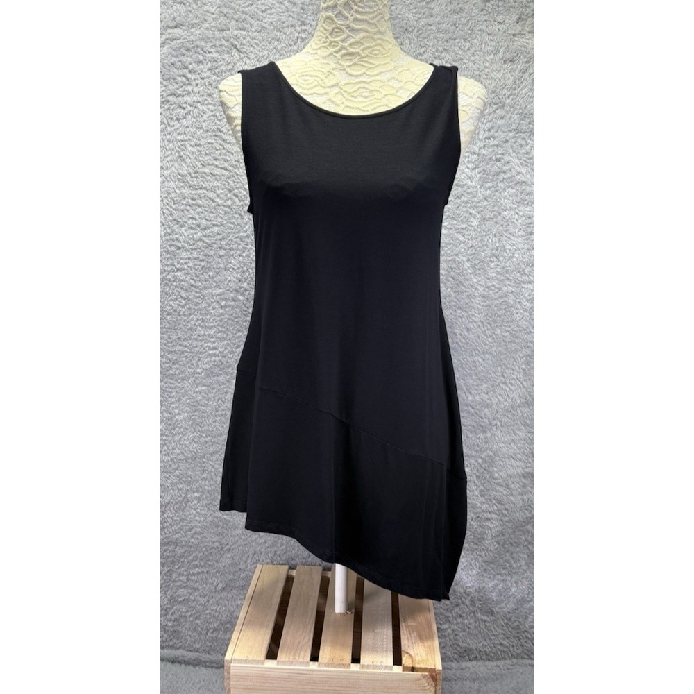 Eileen Fisher Womens S Black Lyocell Viscose Tunic Top Asymmetric Lagenlook USA